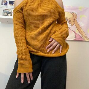 Guess Cold Shoulder Sweater Womens Golden Adult XL Knit‎ Los Angeles Top
